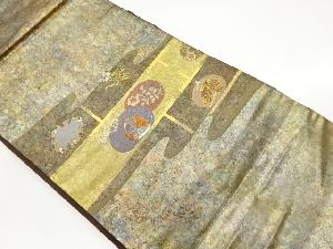 引箔ヱ霞に花鳥模様織出し刺繍名古屋帯